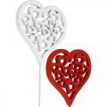 Floristik24 Plugue de flor coração vermelho, plugue decorativo branco Dia dos Namorados 7cm 12pcs