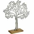 Floristik24 Árvore de metal, faia decorativa em uma base de madeira, decoração de metal prateado, árvore da vida, madeira de manga