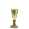 Floristik24 Gancho de taça de champanhe ouro claro glitter 15cm Véspera de Ano Novo e Natal