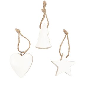 Floristik24 Decorações para árvores de Natal mistura de madeira coração estrela árvore de Natal branca, natural 5 cm 27 unidades