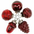 Floristik24 A mini decoração da árvore mistura frutas de outono e bolas vermelhas, prata de vidro real 3,4–4,4 cm 10 unidades