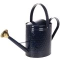 Floristik24 Regador decorativo em metal xadrez azul e dourado vintage, design retrô para uso interno, jardim ou varanda, 65 cm