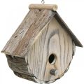Floristik24 Caixa de ninho decorativa de madeira para casa de pássaros com casca natural lavada de branco H23cm W25cm