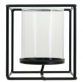 Castiçal decorativo lanterna de metal preto vidro 12×12×13cm