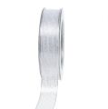 Floristik24 Fita decorativa com listras de lurex prata 25mm 20m