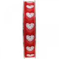 Floristik24 Corações de fita decorativa, decoração de casamento, fita Dia dos Namorados vermelho, branco 15mm 20m
