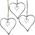 Floristik24 Coração decorativo para pendurar coração de metal preto 10,5cm 6uds