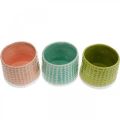 Floristik24 Vasos decorativos com padrão de cesta, plantador, plantador de cerâmica hortelã/verde/rosa Ø13cm 3pcs
