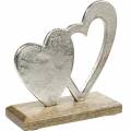 Floristik24 Coração decorativo de prata, coração de metal em madeira de manga, Dia dos Namorados, coração duplo de decoração de mesa
