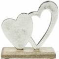 Floristik24 Coração decorativo de prata, coração de metal em madeira de manga, Dia dos Namorados, coração duplo de decoração de mesa