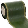 Floristik24 Fita elegante verde-escura em moiré para guirlanda, 125 mm com borda de pérolas douradas, fita de luto, decoração de casamento, fita para laço.