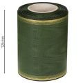 Fita elegante verde-escura em moiré para guirlanda, 125 mm com borda de pérolas douradas, fita de luto, decoração de casamento, fita para laço. | Floristik24.pt