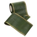 Fita elegante verde-escura em moiré para guirlanda, 125 mm com borda de pérolas douradas, fita de luto, decoração de casamento, fita para laço. | Floristik24.pt