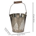 Balde decorativo com pinheiros e alça de madeira, 13 cm | Floristik24.pt