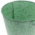 Floristik24 Plantador de balde decorativo com pontos metal verde lavado Ø13cm H12.5cm