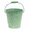 Floristik24 Plantador de balde decorativo com pontos metal verde lavado Ø18,5cm H18cm