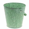 Floristik24 Plantador de balde decorativo com pontos metal verde lavado Ø18,5cm H18cm