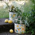 Floristik24 Pote de metal verde-amarelo, decoração de verão, balde com asa, motivo de limão mediterrâneo L28/22,5/cm A23/18/15cm