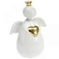 Floristik24 Figura de anjo em cerâmica branca, anjo da guarda dourado 10 × 6,5 × 13 cm 3 unidades
