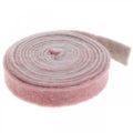 Floristik24 Dobradiça da panela, fita deco feltro de lã rosa escuro / cinza L 4,5 cm C 5 m