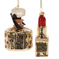 Enfeite de árvore de Natal: frasco de perfume e batom com estampa de leopardo, 11 cm, 2 peças | Floristik24.pt