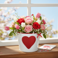 Vaso de flores branco com coração vermelho, floreira, Ø18cm A13,5cm | Floristik24.pt