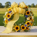 Fita para coroa de flores em moiré, amarela com detalhes dourados, 125 mm x 25 m - Fita de luto de alta qualidade, fita decorativa, fita para laço. | Floristik24.pt
