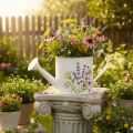 Regador de metal branco com motivo floral, 13,5 cm, vaso decorativo. | Floristik24.pt