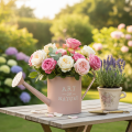 Vaso de flores/regador decorativo vintage, zinco rosa antigo, Ø16,5cm A17cm | Floristik24.pt