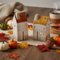 Casinha decorativa de cerâmica com chaminé, para vela pequena, outono e inverno, 13 cm, 2 peças. | Floristik24.pt