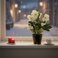 Rosa de Natal artificial, flor em vaso, decoração de mesa, 34 cm | Floristik24.pt
