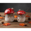 Casa de Cogumelo com Farol, Figura Decorativa de Amanita muscaria com Chaminé, 10cm, 2 peças | Floristik24.pt