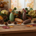 Decoração de pinha de cerâmica, decoração de mesa, outono, 14 cm, 3 peças | Floristik24.pt