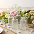 Mini vaso de vidro com padrão de diamante, pequeno vaso de mesa, garrafa, transparente, 9 cm, 6 peças | Floristik24.pt