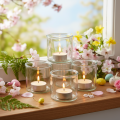 Castiçal redondo de vidro transparente para velas votivas, 8 cm, conjunto com 3 peças. | Floristik24.pt