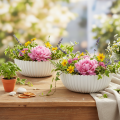 Tigela redonda canelada branca para decoração versátil, 15 cm, 2 peças | Floristik24.pt