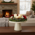Bandeja decorativa redonda na cor creme, 30 cm, com suporte para decoração de mesa. | Floristik24.pt