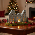 Decoração de Natal para janela, lanterna, diorama de uma fileira de casas, decoração em metal prateado, estilo shabby chic, 20 cm de comprimento x 20 cm de altura. | Floristik24.pt