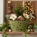 Tigela de metal com estrelas e alças, verde, Ø20cm, A11,5cm | Floristik24.pt