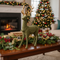 Figura decorativa de veado em pé, com chifres flocados, 31 cm | Floristik24.pt