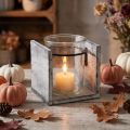 Porta-velas de vidro em moldura rústica de madeira – cinza e branco, 10x9x10cm – Charmosa decoração de mesa | Floristik24.pt