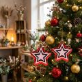 Estrela para pendurar plástico vermelho, branco de 8,5 cm 2 unidades | Floristik24.pt