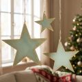Estrelas de madeira para pendurar decoração de janela ouro menta 12/20/26cm conjunto de 3 | Floristik24.pt