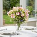 Buquê de flores artificiais, creme, rosa, roxo, verde, decoração de mesa elegante | Floristik24.pt