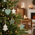 Conjunto de pingente de madeira para árvore de Natal, coração-árvore-estrela, verde menta-branco, 4,5 cm, 9 peças - decoração de Natal | Floristik24.pt