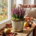 Plantador para outono, balde de metal com decoração de folhas, recipiente de metal dourado Ø14cm Alt.12,5cm | Floristik24.pt