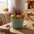 Vaso com decoração de outono, decoração de metal, plantador de outono verde Ø18,5cm Alt.17cm | Floristik24.pt