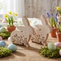 Coelhinho Madeira Sentado Flor Padrão Branco Natural 24×24cm 2 un | Floristik24.pt