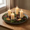 Prato com 4 porta-velas Ø25cm H3cm Cinza | Floristik24.pt