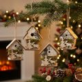 Pingente de Natal pequenas casas decorativas de madeira H6.5/7.5cm 4 unidades | Floristik24.pt